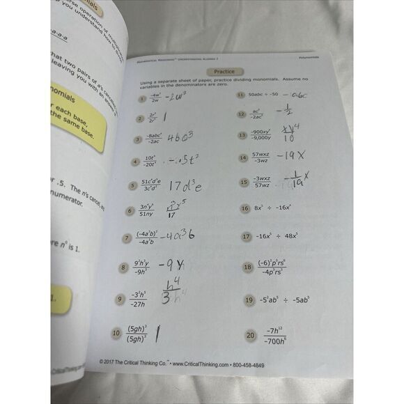 Critical Thinking Co. Understanding Algebra‎ 1 Mathematical Reasoning Workbook - Picture 9 of 10
